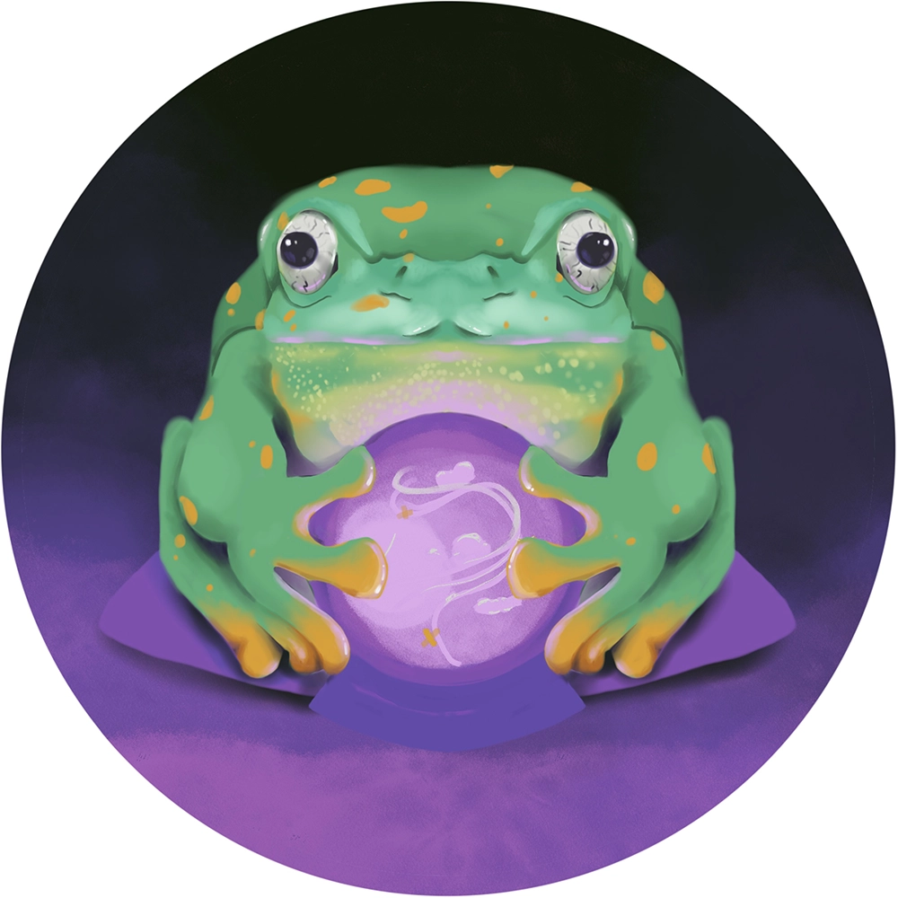 colourful digital painting of fortune teller frog