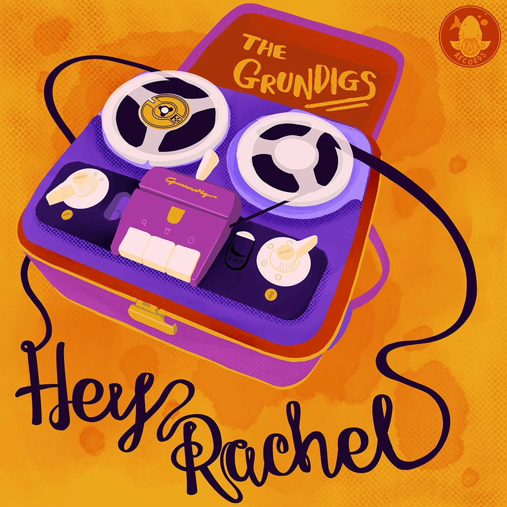 digital painting of cassette player with tape spelling out 'hey rachel'